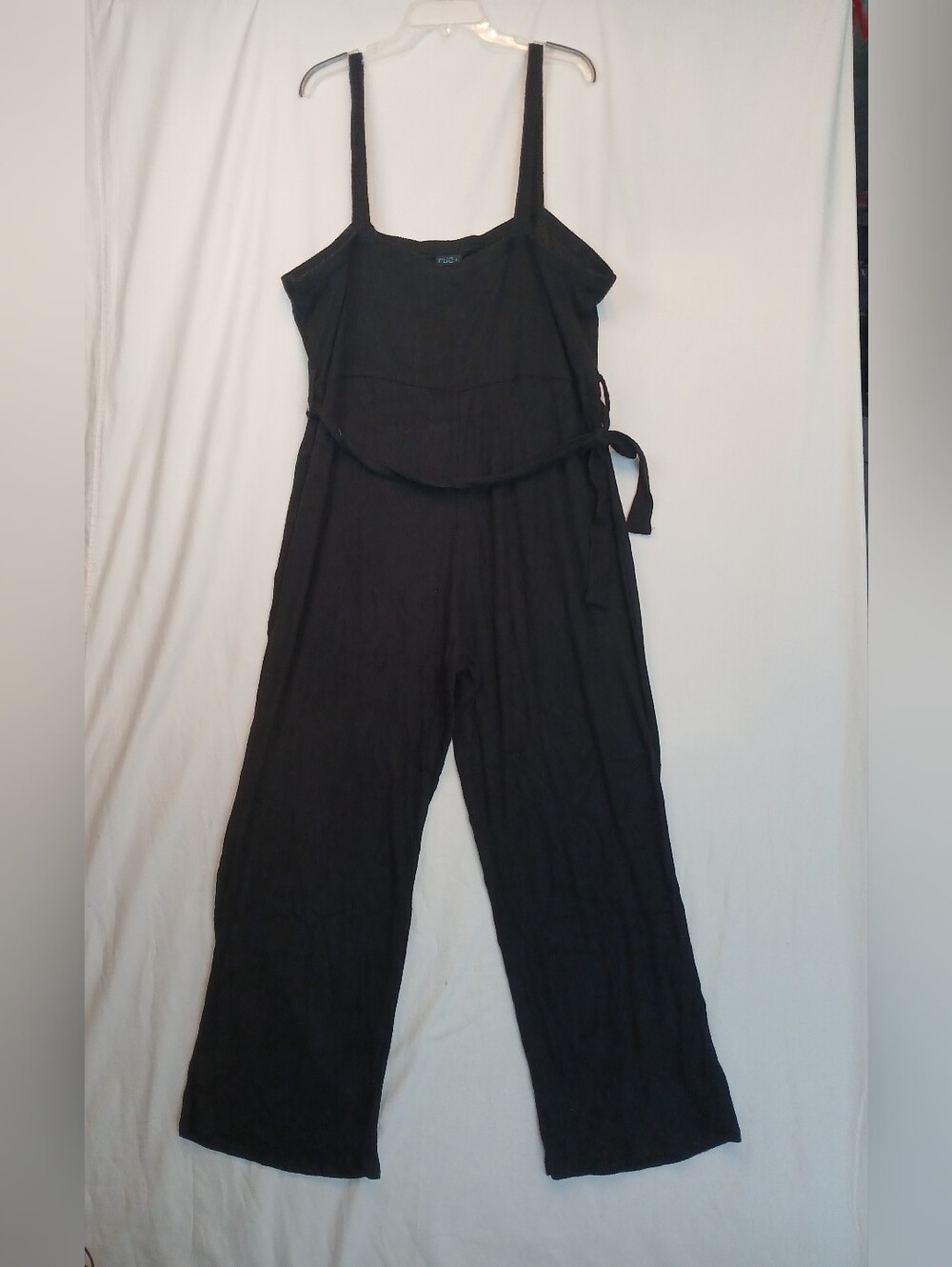 Black Ribbed Knit Wide Leg Tie Waist Cami Jumpsuit 4X NWOT *RARE Find*